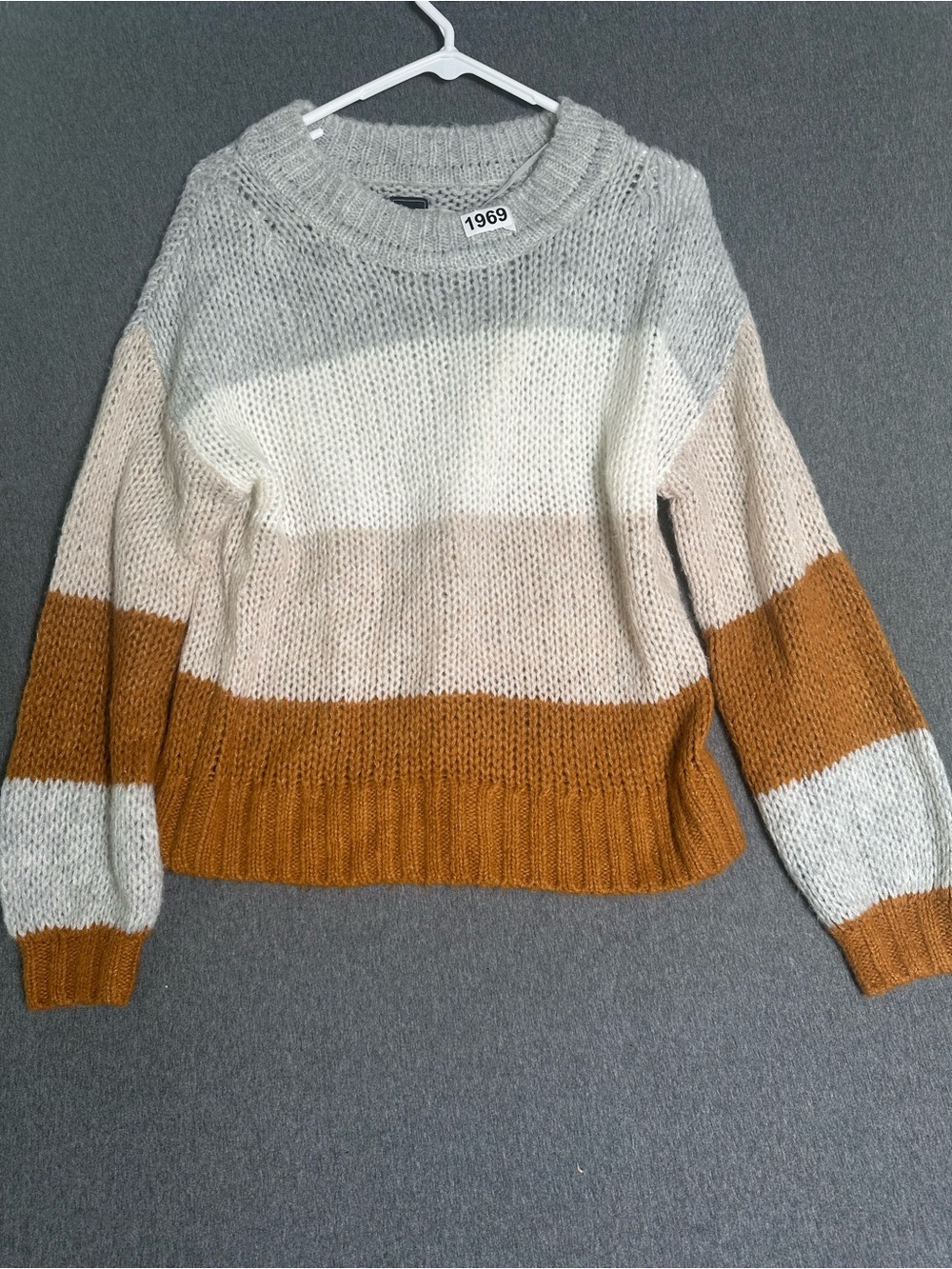 Striped Knit Pullover Sweater - Gray, Cream & Brown